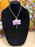 14K Gold-Filled Necklace with Natural Orchid Preserved in Resin and CZ Tassel