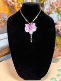 Natural Orchid Preserved in Resin Necklace with Pearl Accents, Gold Chain & Star Details