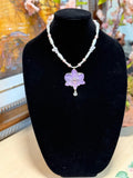 Natural Orchid Preserved in Resin Necklace with Pearl Beads, White Quartz Accents & Crystal Drop