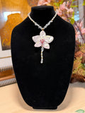 Natural Orchid Preserved in Resin Necklace with Pearl & Crystal Accents