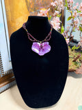 Natural Orchid Preserved in Resin Necklace with Garnet-Style Beads & Gold Accents
