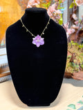 Natural Orchid Preserved in Resin Necklace with Blue Beads, Pearl Accents & Gold-Tone Details