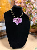 Golden Heart Necklace with Natural Orchid Preserved in Resin