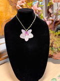 Natural Orchid Preserved in Resin Necklace with Crystal Accents & Gold-Tone Chain